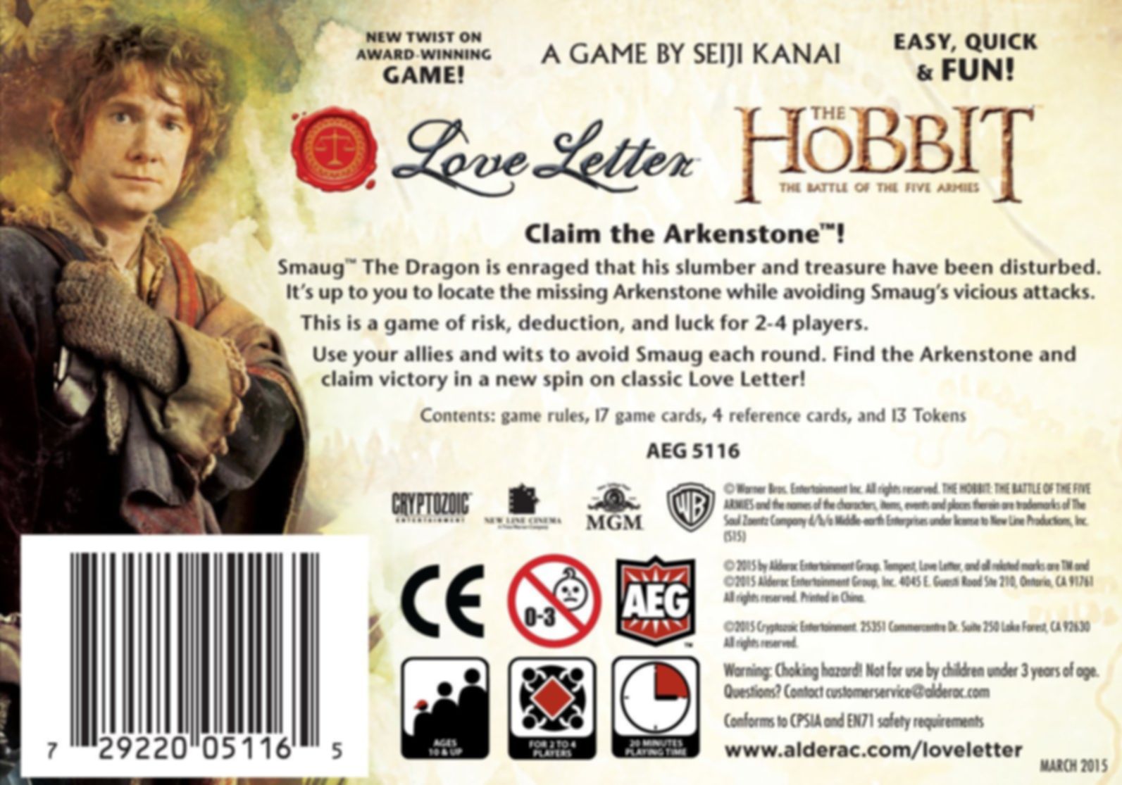 Love Letter: The Hobbit - The Battle of the Five Armies back of the box