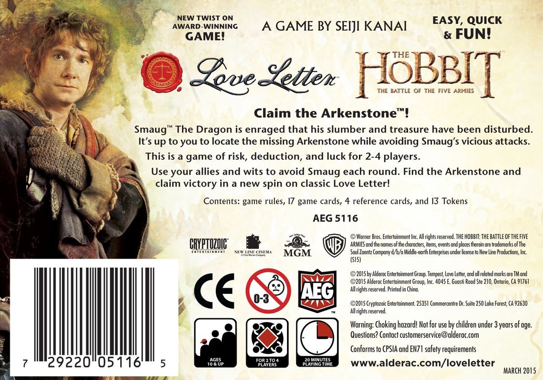 Love Letter: The Hobbit - The Battle of the Five Armies dos de la boîte