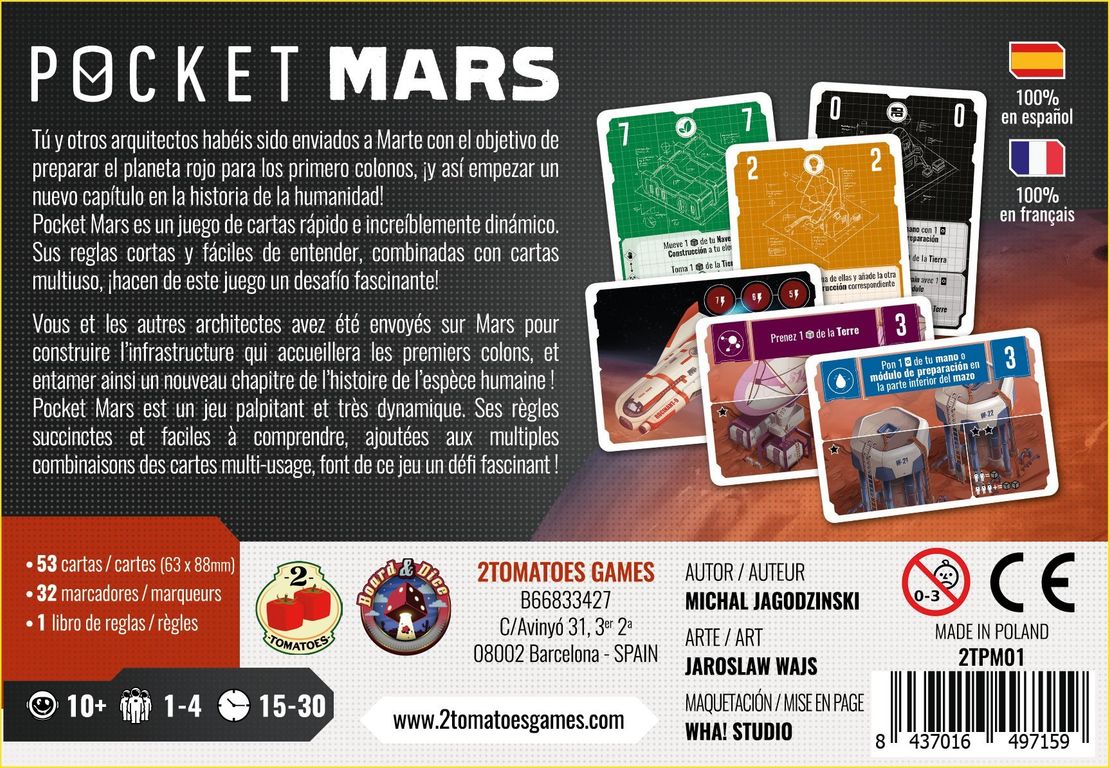 Pocket Mars dos de la boîte