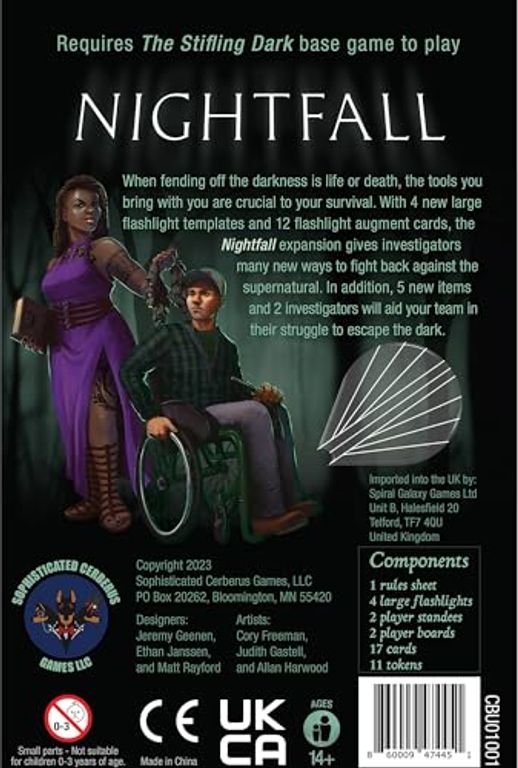 The Stifling Dark: Nightfall Expansion parte posterior de la caja
