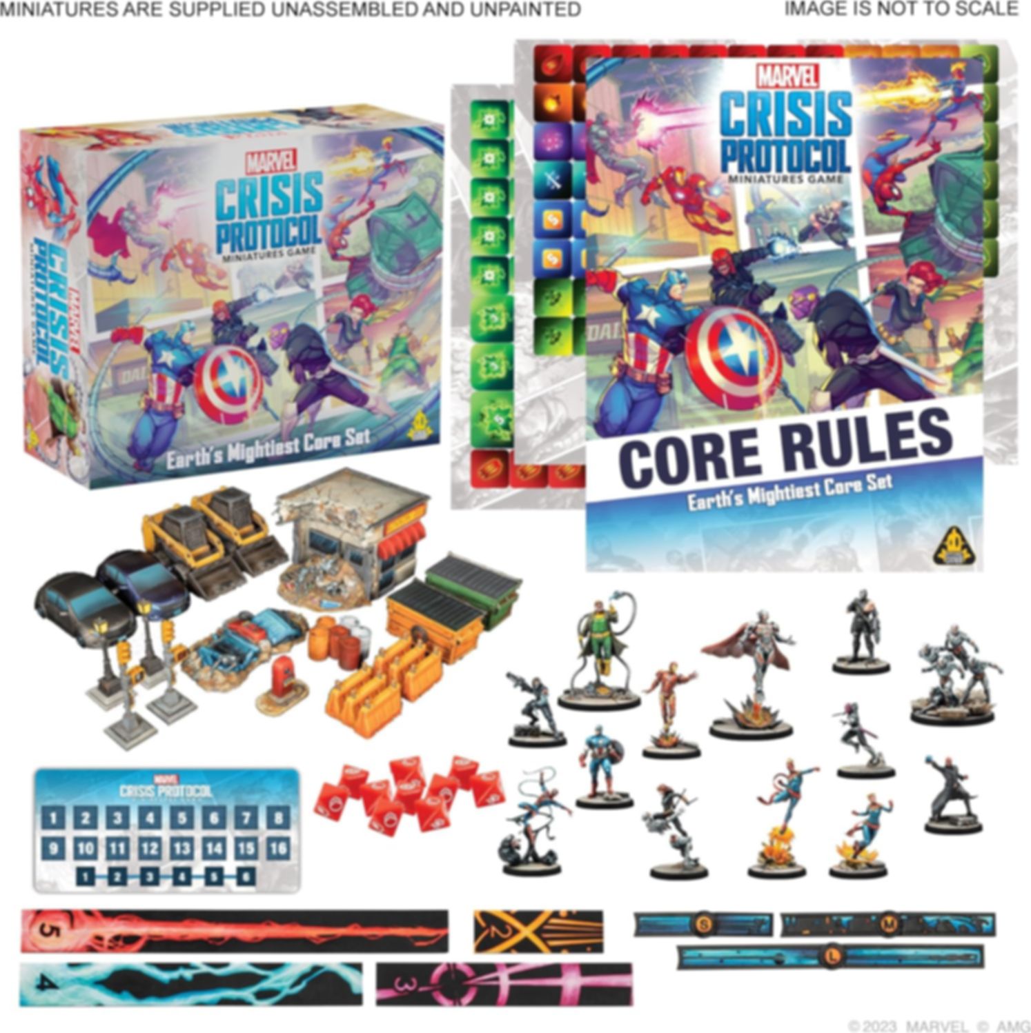 Marvel: Crisis Protocol – Earth's Mightiest Core Set components