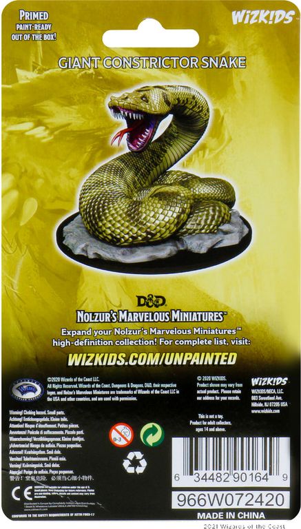 D&D Nolzur's Marvelous Miniatures - Giant Constrictor Snake parte posterior de la caja