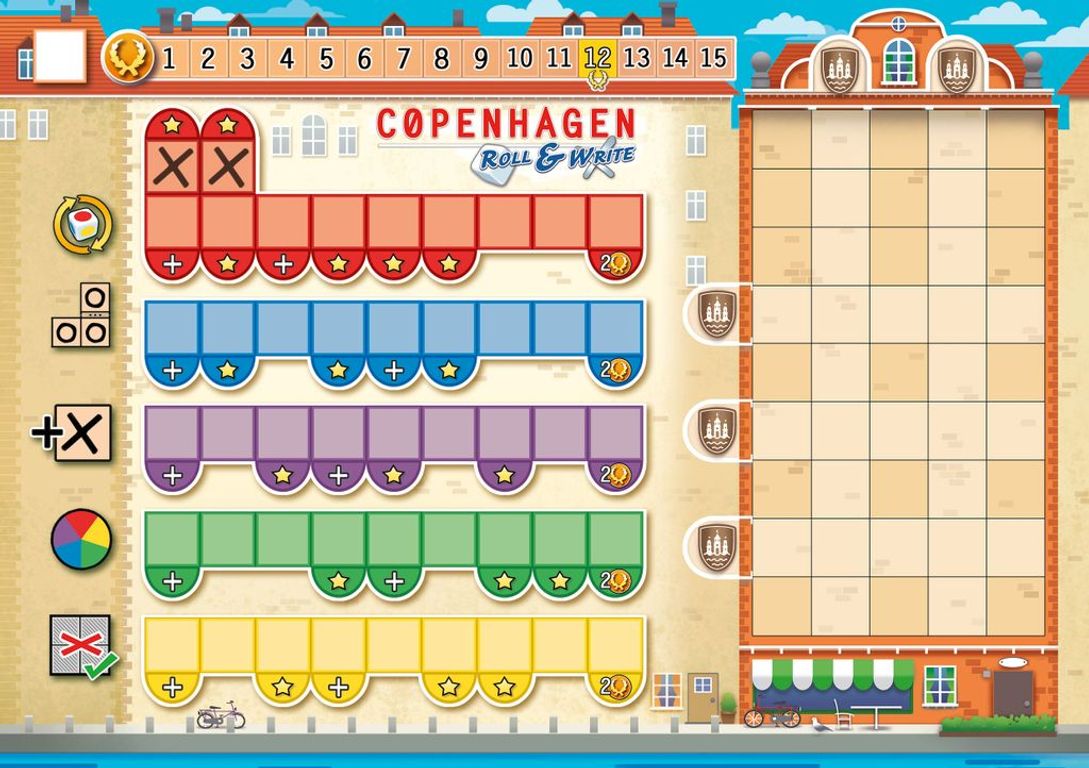 Copenhagen: Roll & Write game board