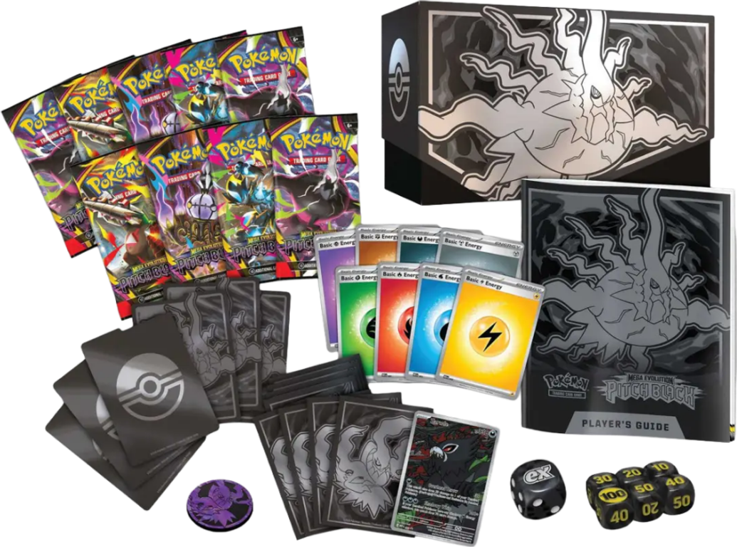 Pokémon TCG: Mega Evolution - Pitch Black Elite Trainer Box components