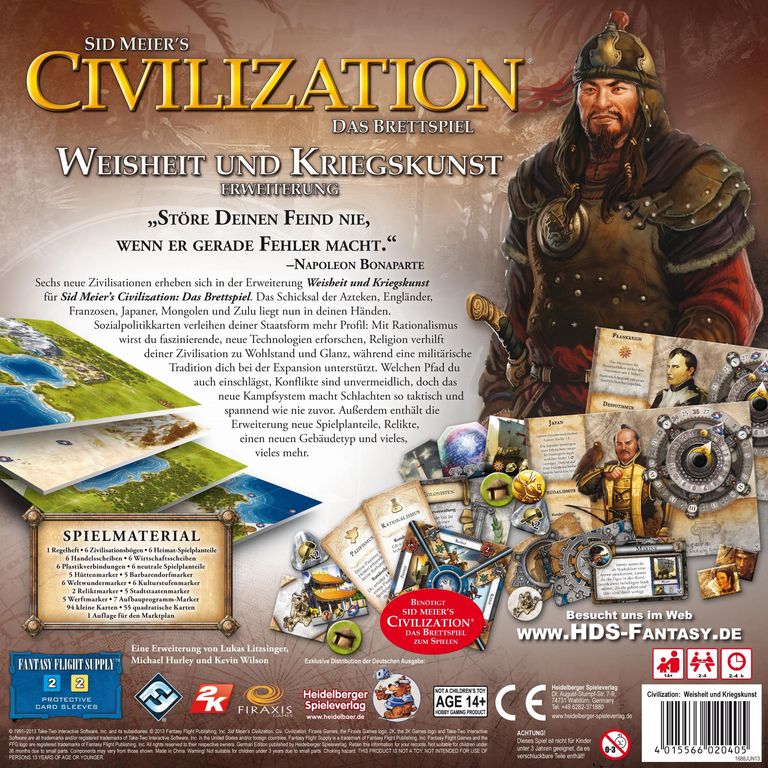 Sid Meier's Civilization: Das Brettspiel - Weisheit und Kriegskunst rückseite der box