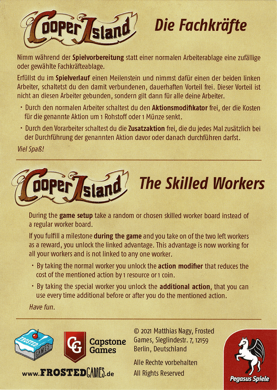 Cooper Island: The Skilled Workers dos de la boîte