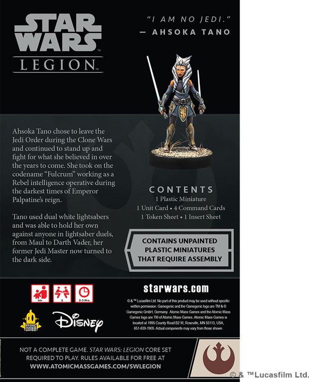 Star Wars: Legion – Ahsoka Tano Operative Expansion back of the box