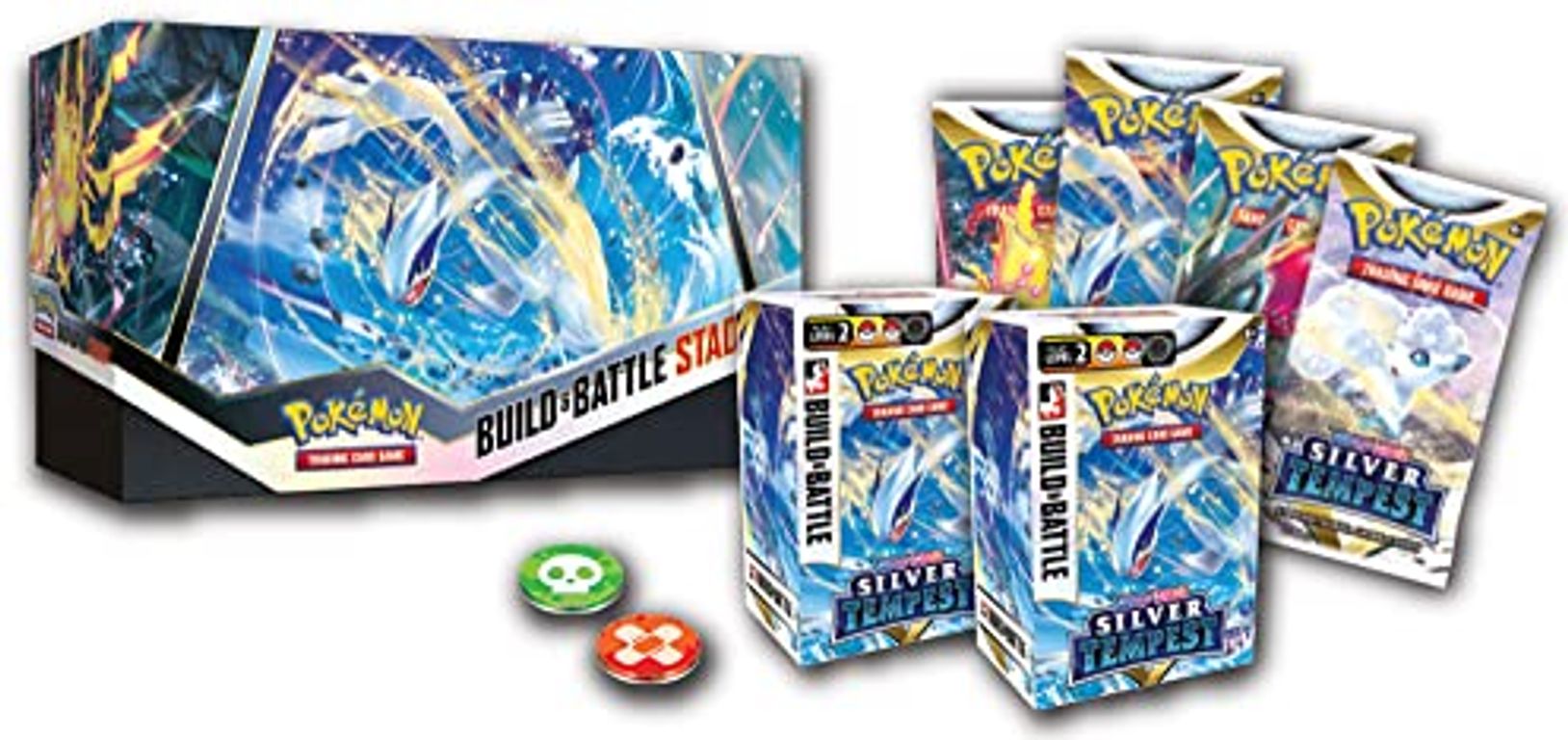 Pokemon: Sword & Shield Silver Tempest - Build and Battle Stadium Box komponenten