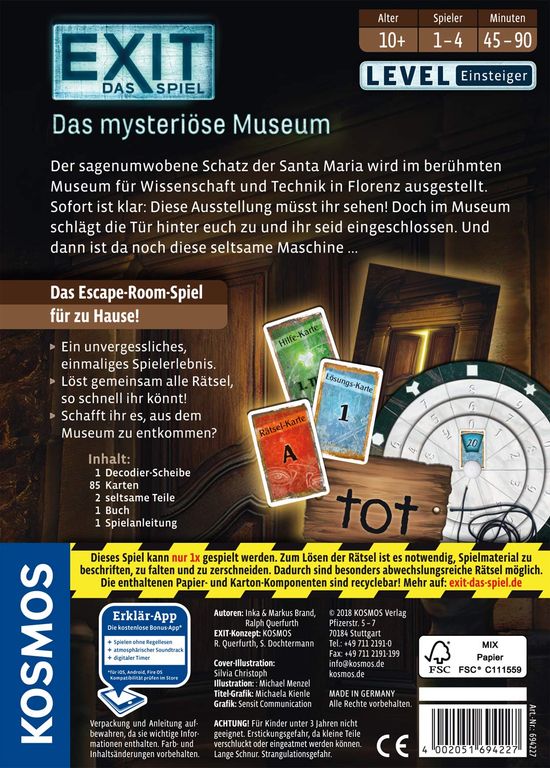 EXIT: Das Spiel - Das mysteriöse Museum rückseite der box