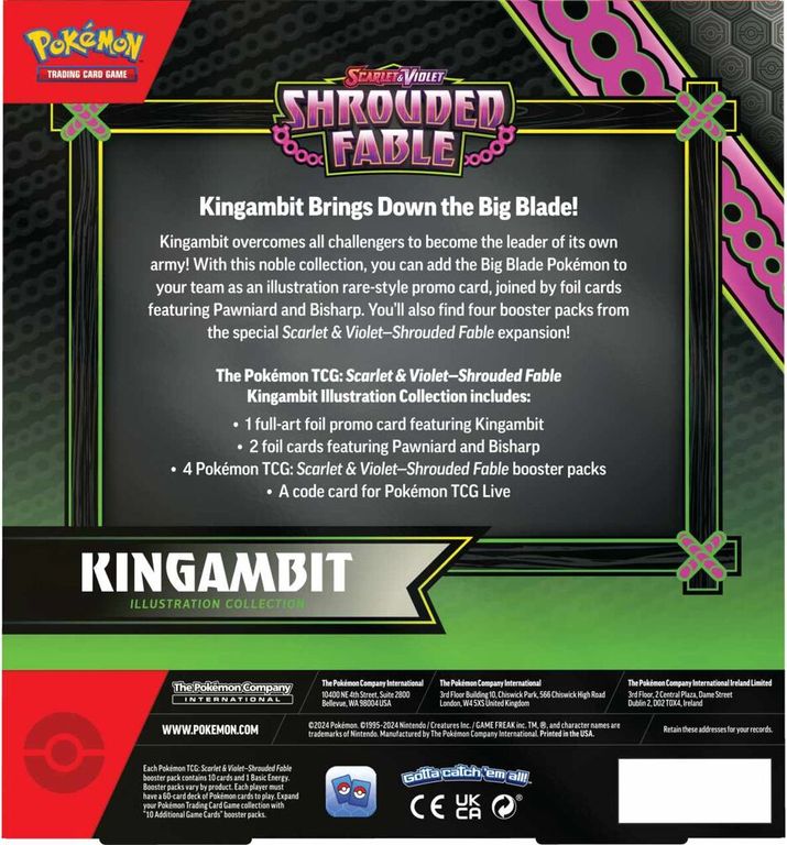 Pokémon TCG: Scarlet & Violet—Shrouded Fable Kingambit Illustration Collection parte posterior de la caja