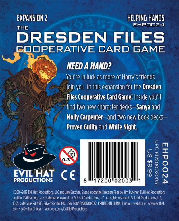 The Dresden Files Cooperative Card Game: Helping Hands back of the box