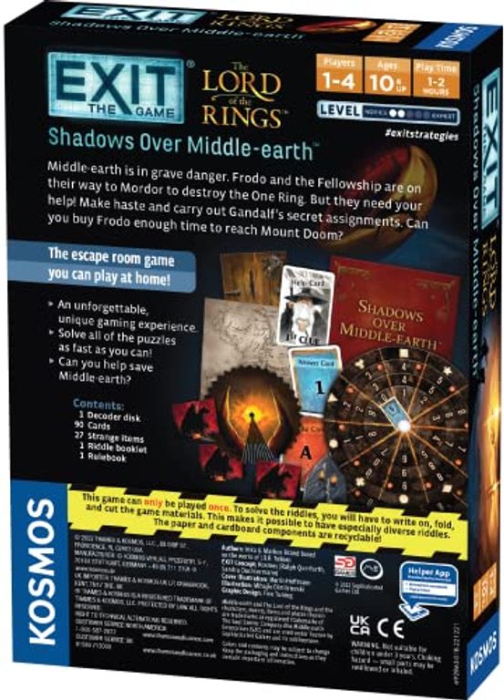 Exit: The Game – The Lord of the Rings – Shadows over Middle-earth parte posterior de la caja