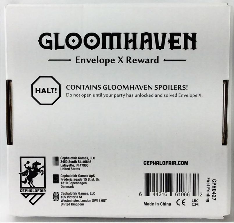 Gloomhaven: Envelope X Reward rückseite der box