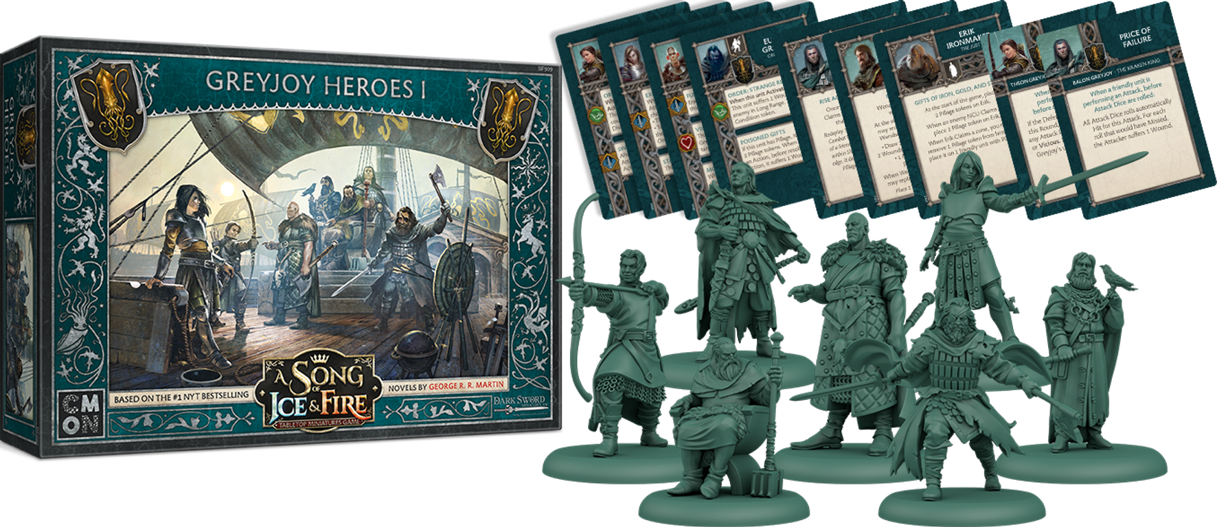 A Song of Ice & Fire: Tabletop Miniatures Game – Greyjoy Heroes I components