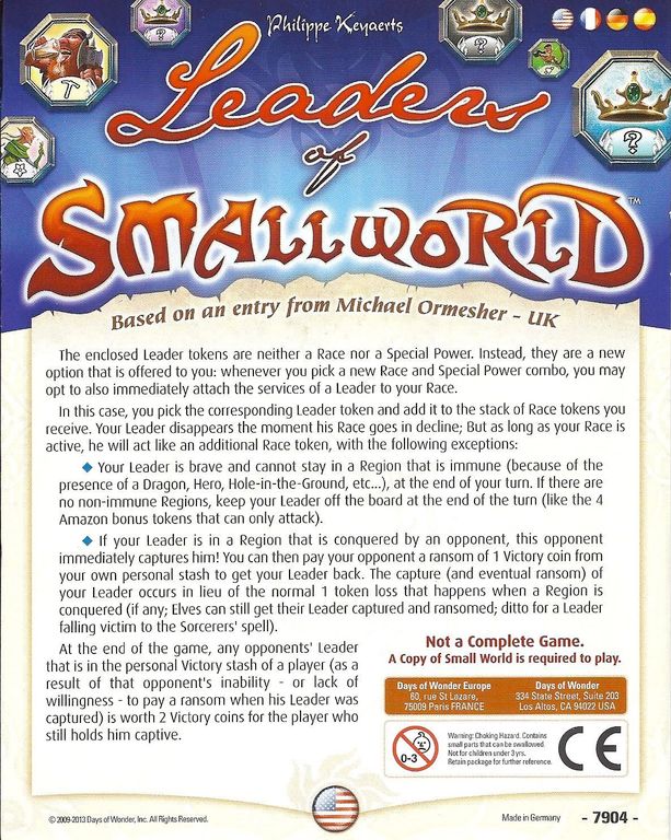 Small World: Leaders of Small World dos de la boîte