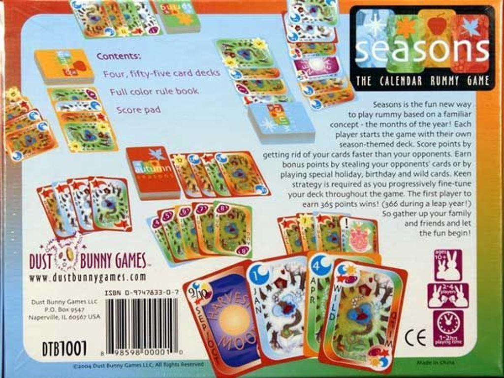 Seasons: The Calendar Rummy Game back of the box