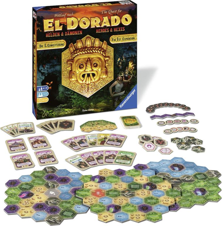 The Quest for El Dorado: Heroes & Hexes components