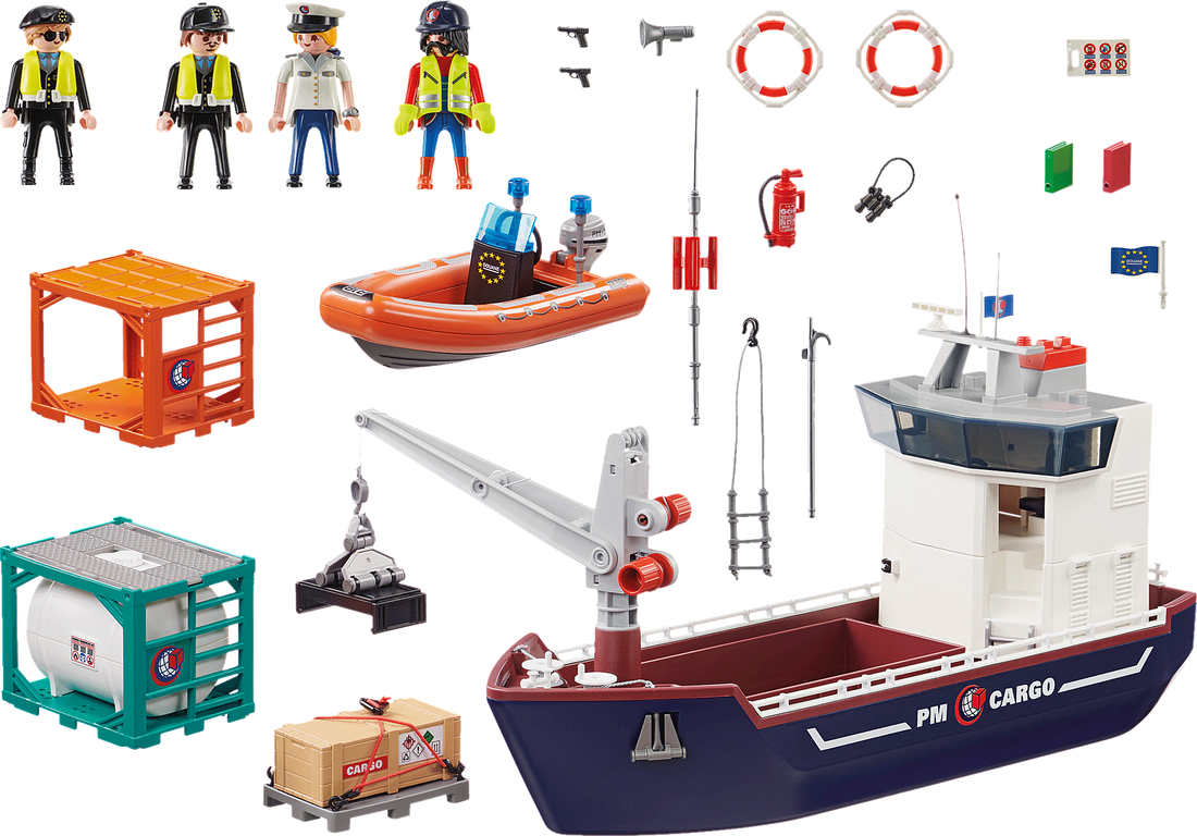 Playmobil® City Action Groot containerschip met douaneboot componenten