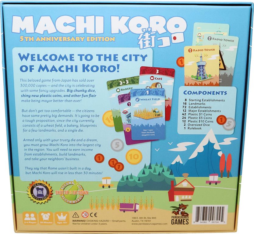 Machi Koro 5th Anniversary Edition dos de la boîte