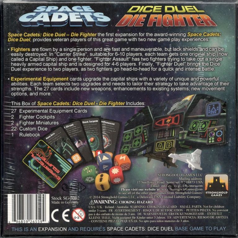 Space Cadets: Dice Duel - Die Fighter parte posterior de la caja