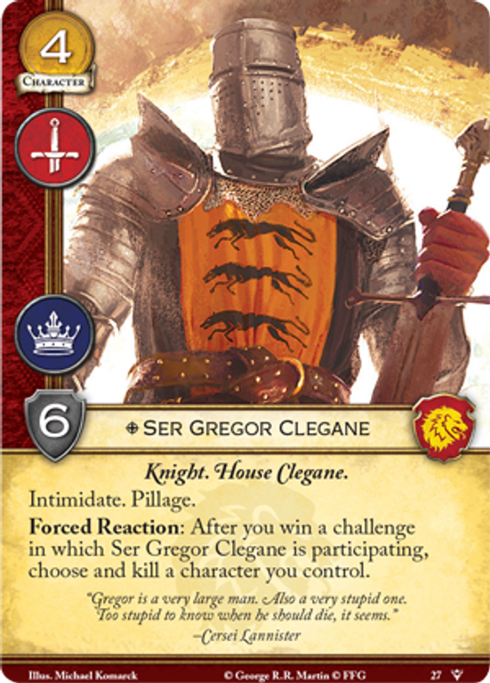 A Game of Thrones: The Card Game (Second Edition) - Fury of the Storm Ser Gregor Clegane kaart