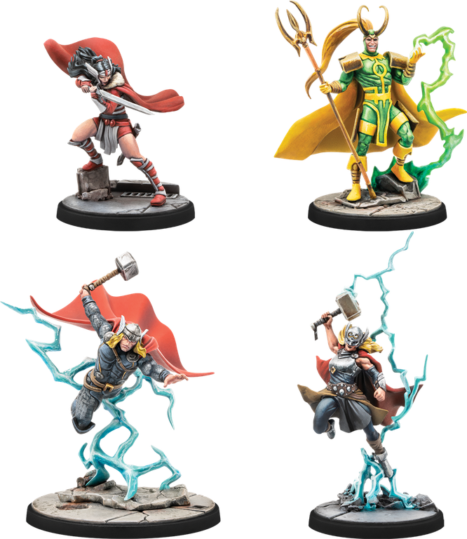 Marvel: Crisis Protocol – Mighty Thor, Lady Sif, Thor, Hero of Midgard & Loki, Prince of Lies miniatures