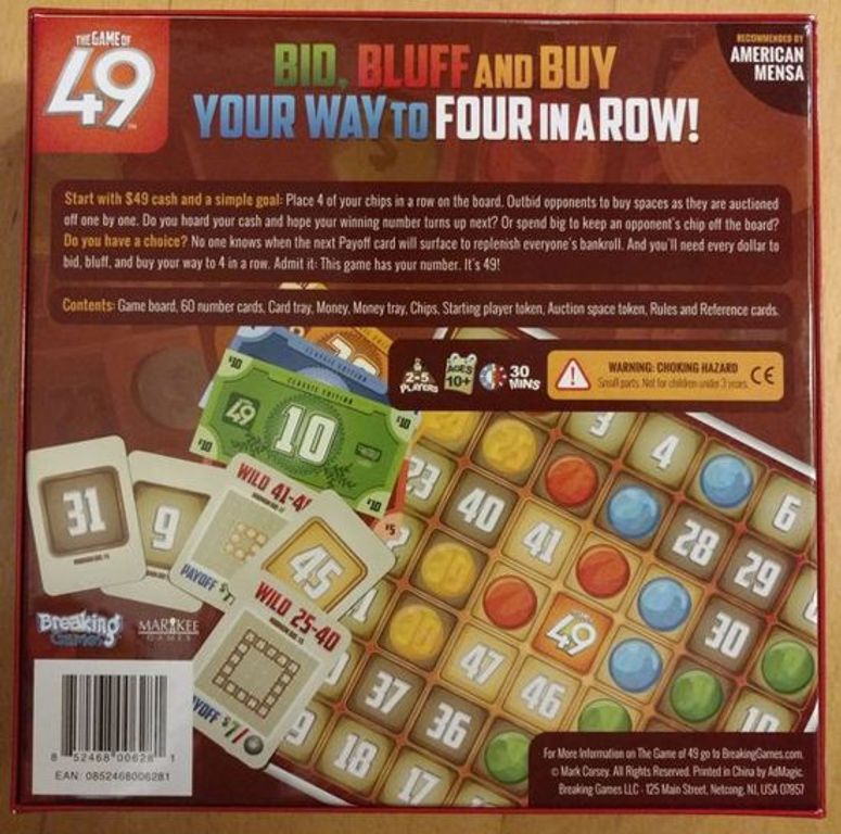 The Game of 49 back of the box