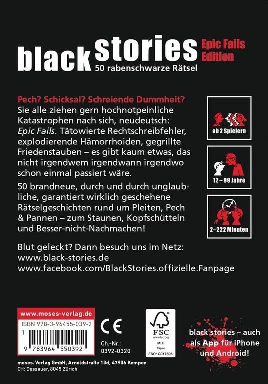 Black Stories: Epic Fails Edition back of the box