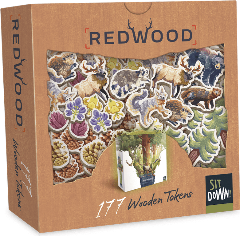 Redwood: 177 Wooden Tokens box
