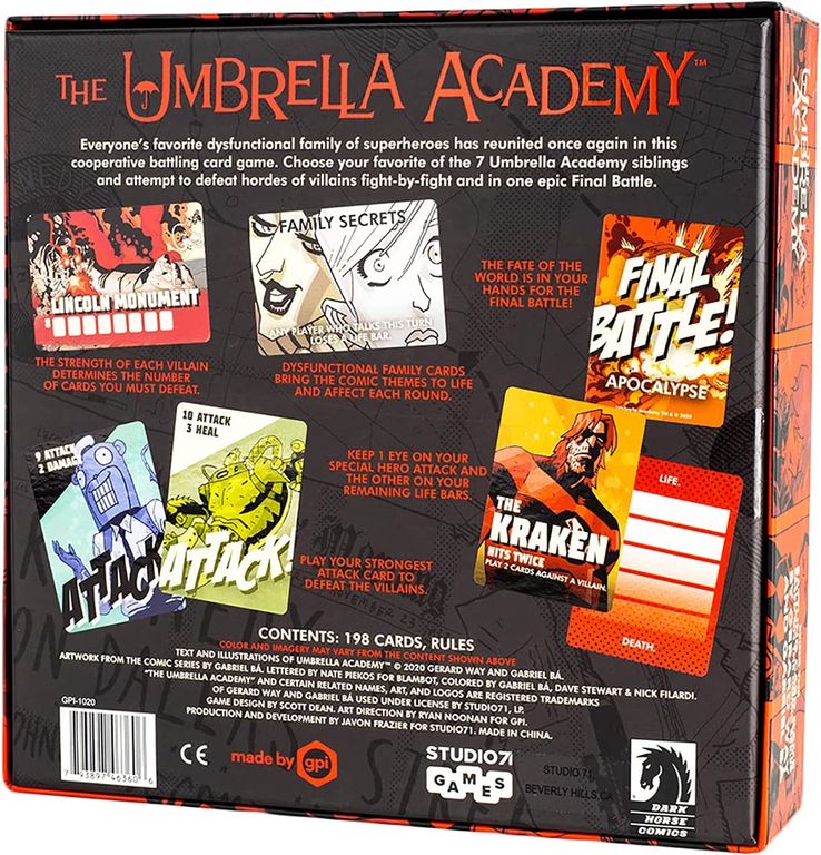 The Umbrella Academy Game achterkant van de doos