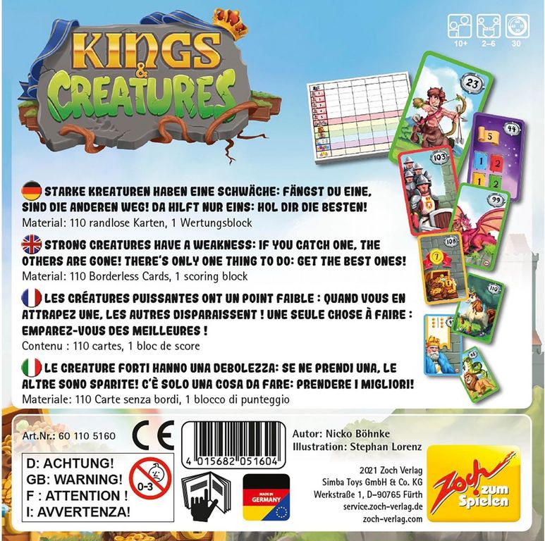 Kings & Creatures back of the box