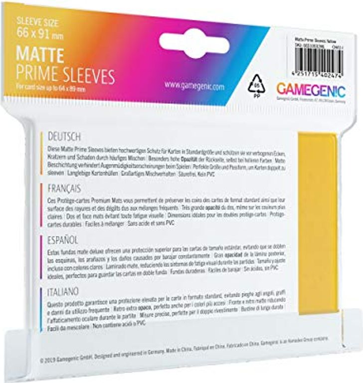 Gamegenic Matte Prime Card Sleeves (66 x 91 mm) dos de la boîte