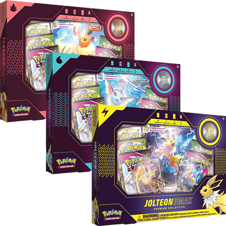 Pokémon TCG: Vaporeon VMAX, Jolteon VMAX, and Flareon VMAX Premium Collections boîte