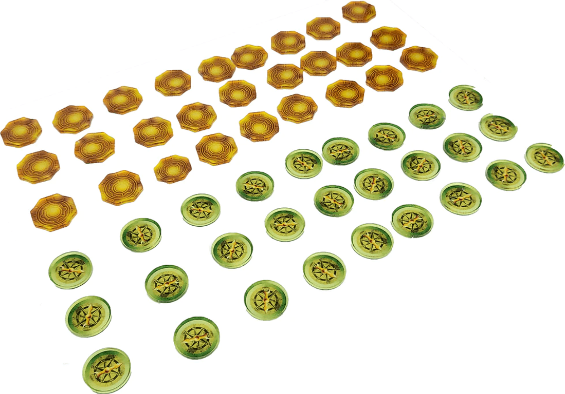 Lost Ruins of Arnak: Multiverse Coin/Compass Tokens components