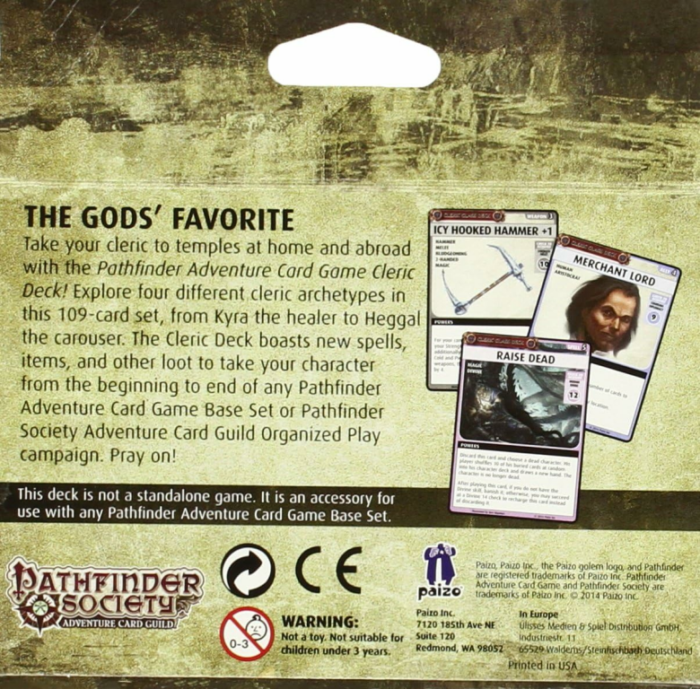 Pathfinder Adventure Card Game: Class Deck – Cleric achterkant van de doos