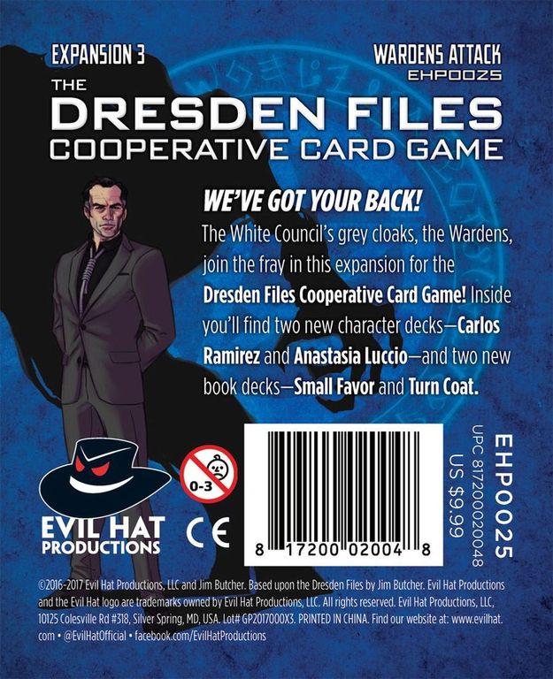 The Dresden Files Cooperative Card Game: Wardens Attack rückseite der box