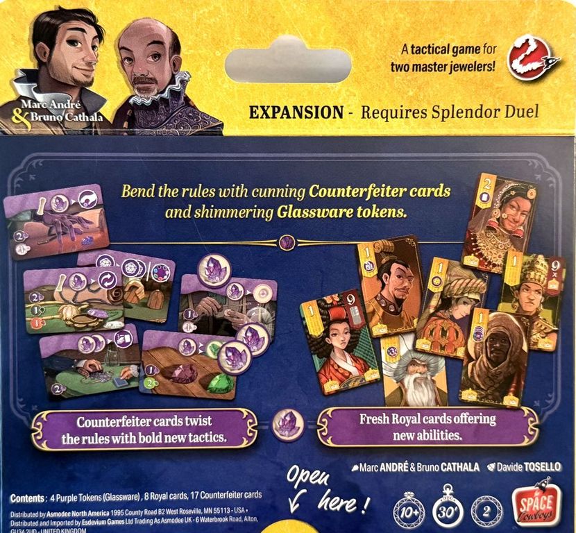 Splendor Duel: The Counterfeiters back of the box