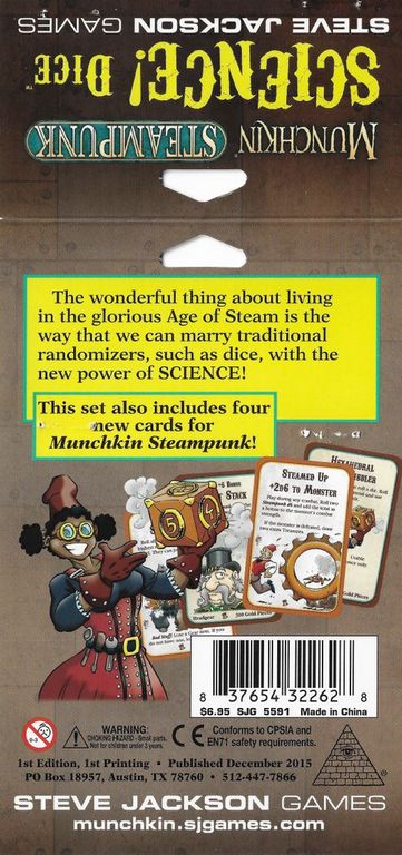 Munchkin Steampunk: SCIENCE! Dice back of the box