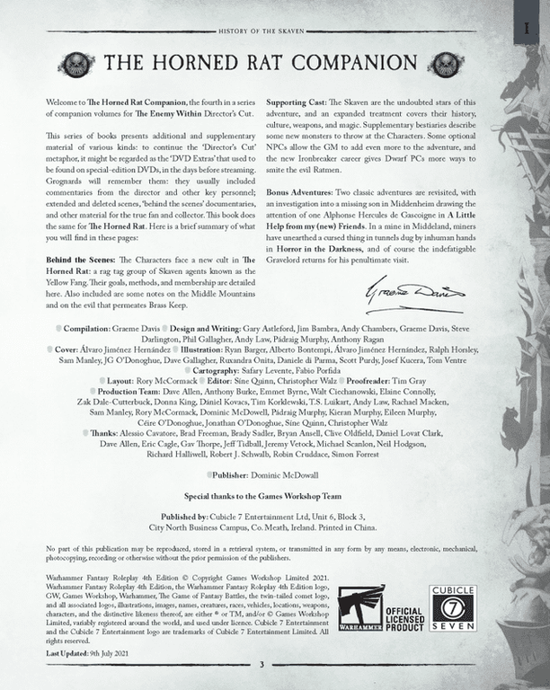 Warhammer Fantasy Roleplay (4th Edition) - The Horned Rat Companion manual