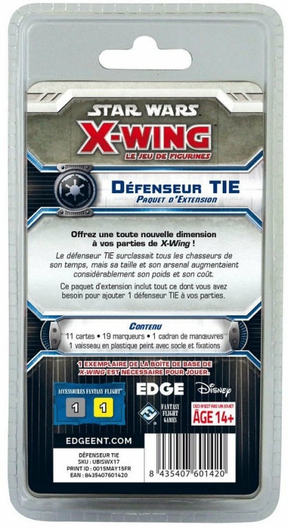 Star Wars X-Wing: Le jeu de figurines - Défenseur TIE - Paquet d'extension dos de la boîte