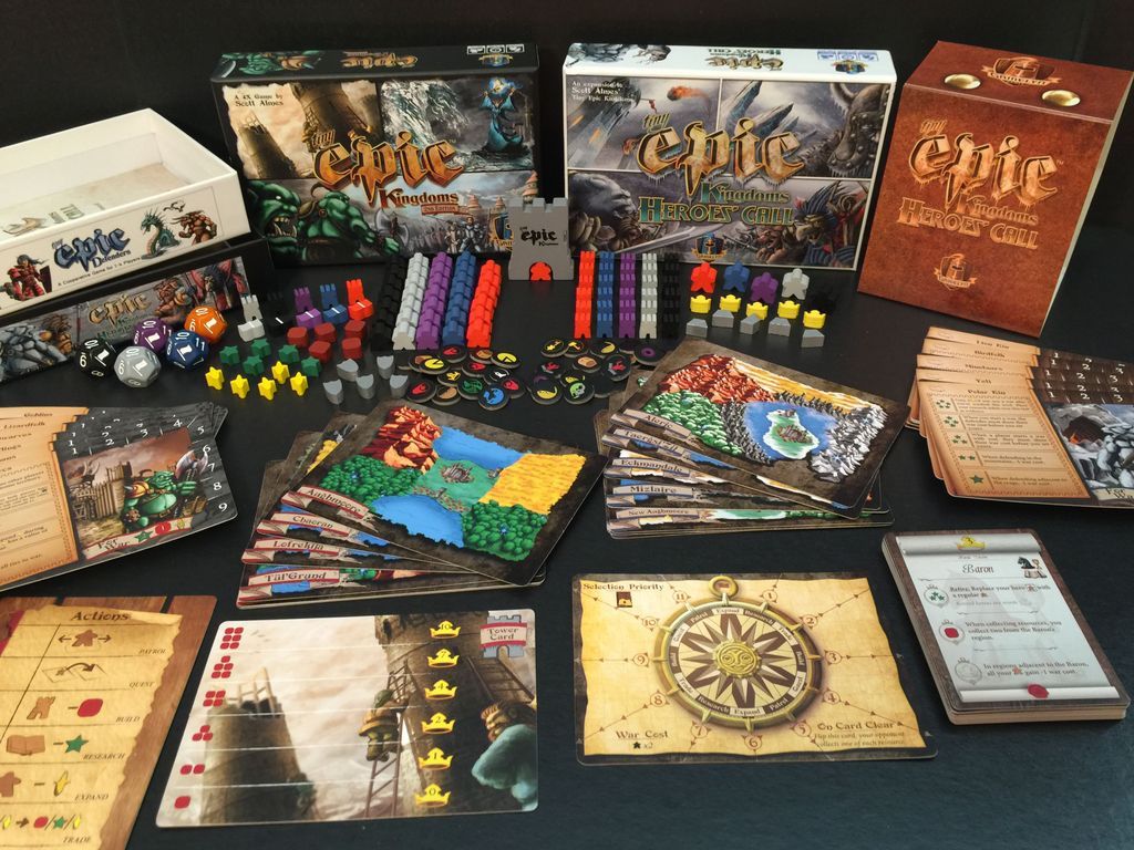 Tiny Epic Kingdoms: Heroes' Call components