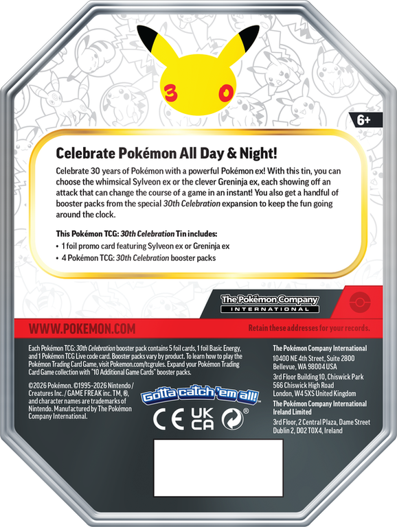 Pokémon: 30th Celebration - EX Tin back of the box
