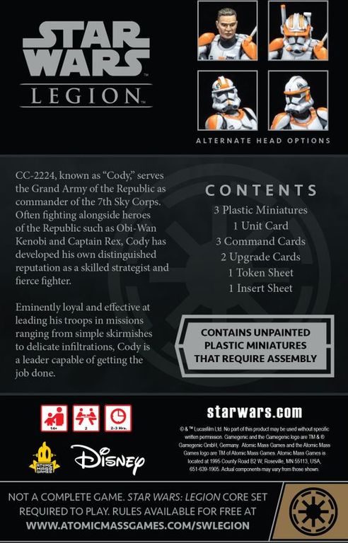 Star Wars: Legion – Clone Commander Cody Commander Expansion back of the box