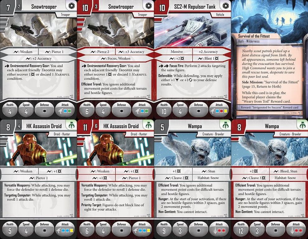 Star Wars: Assaut sur l'Empire – Retour sur Hoth cartes