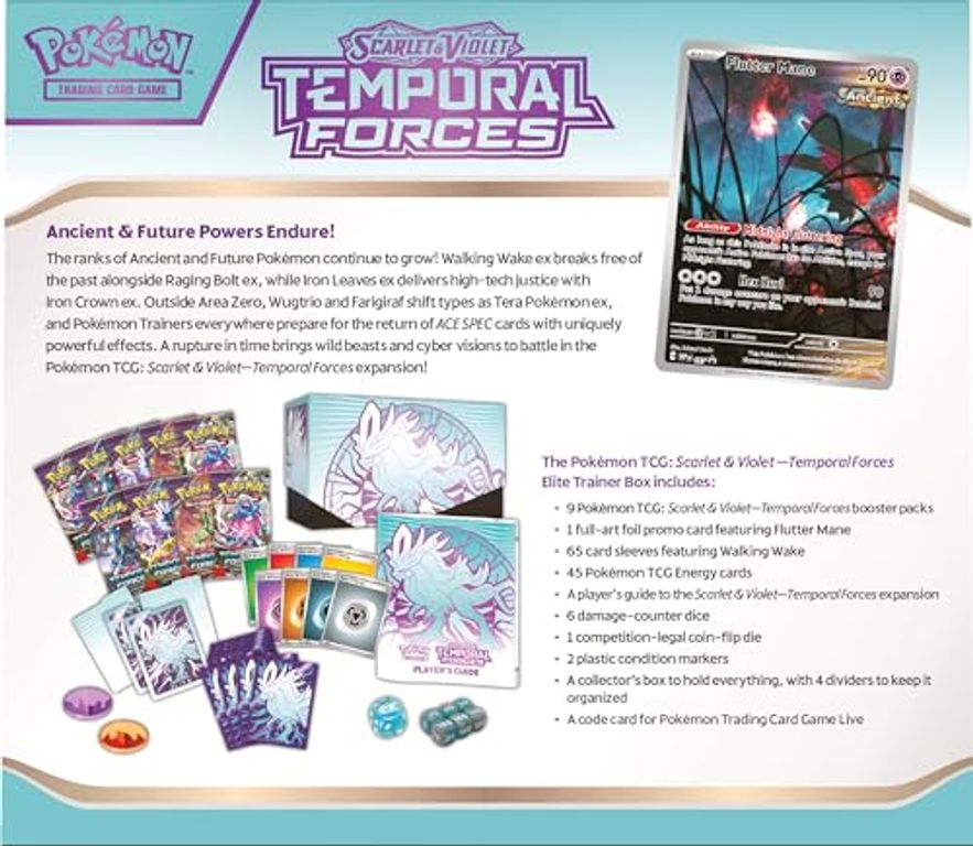 Pokémon TCG: Scarlet & Violet-Temporal Forces Pokémon Center Elite Trainer Box parte posterior de la caja