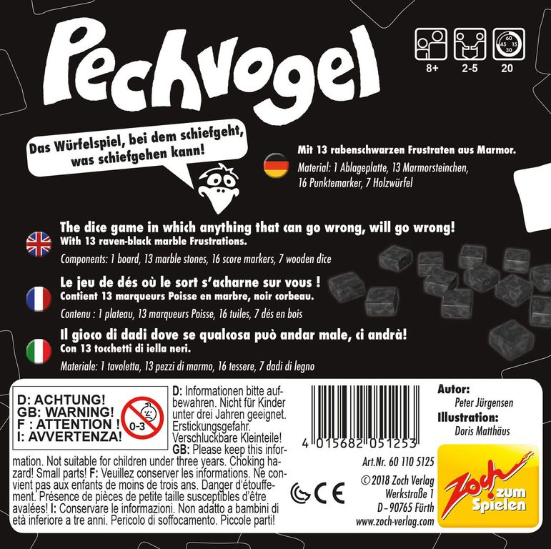 Pechvogel achterkant van de doos