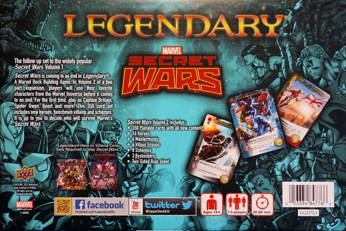 Legendary: A Marvel Deck Building Game – Secret Wars, Volume 2 back of the box
