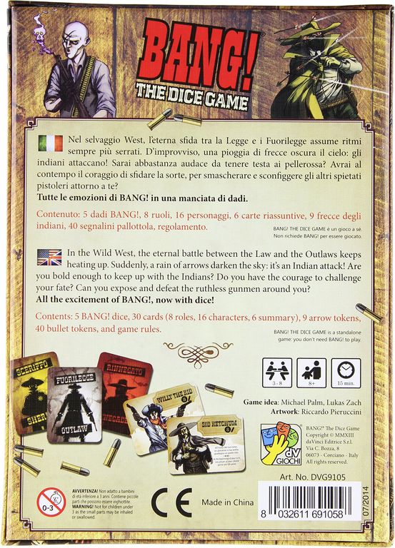 Bang! The Dice Game parte posterior de la caja