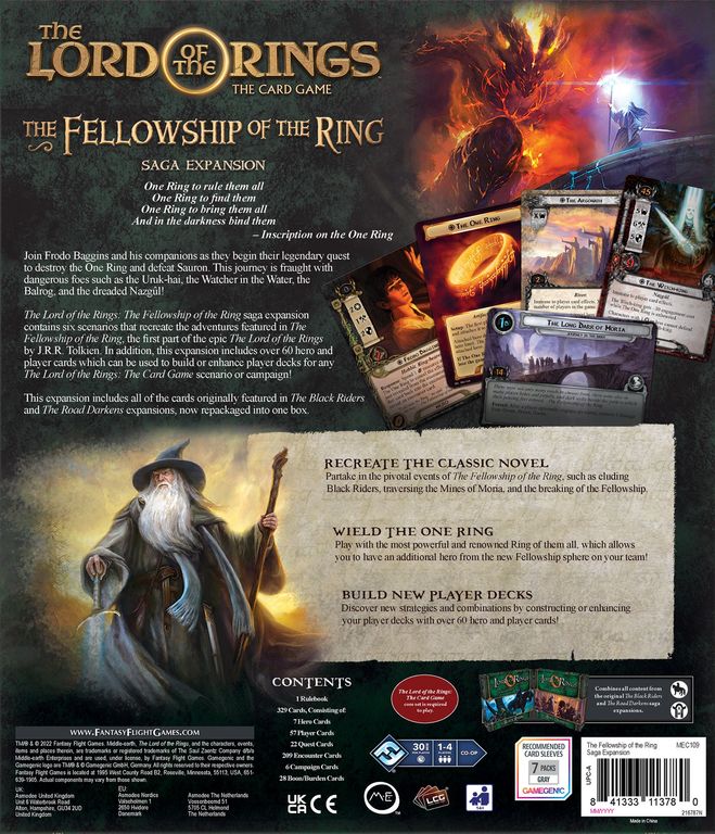 The Lord of the Rings LCG - The Fellowship of the Ring Saga Expansion achterkant van de doos
