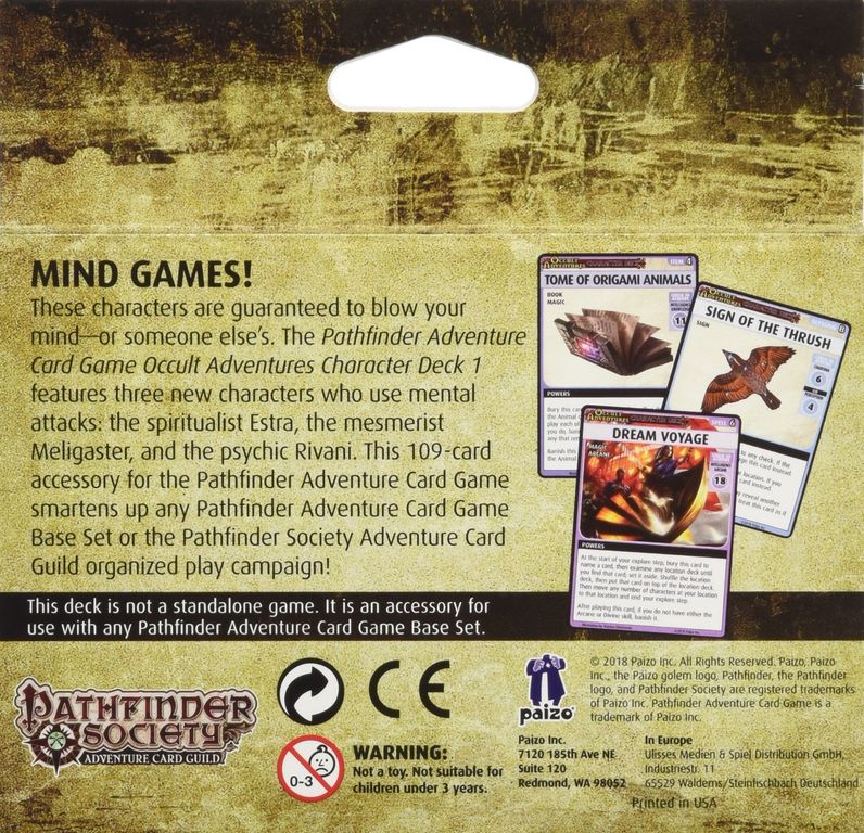 Pathfinder Adventure Card Game: Occult Adventures Character Deck 1 parte posterior de la caja